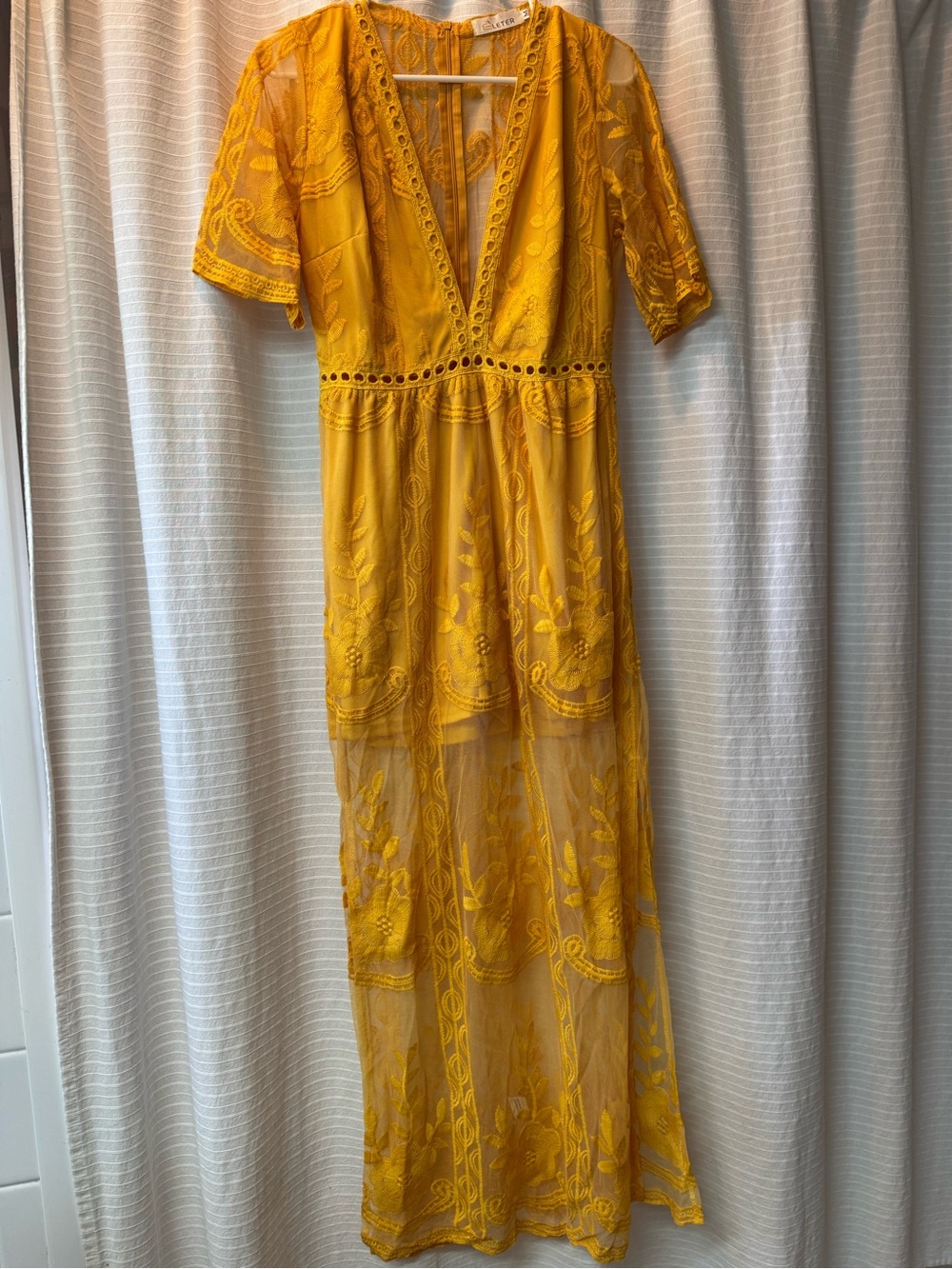Mustard Yellow Embroidered Lace Dress